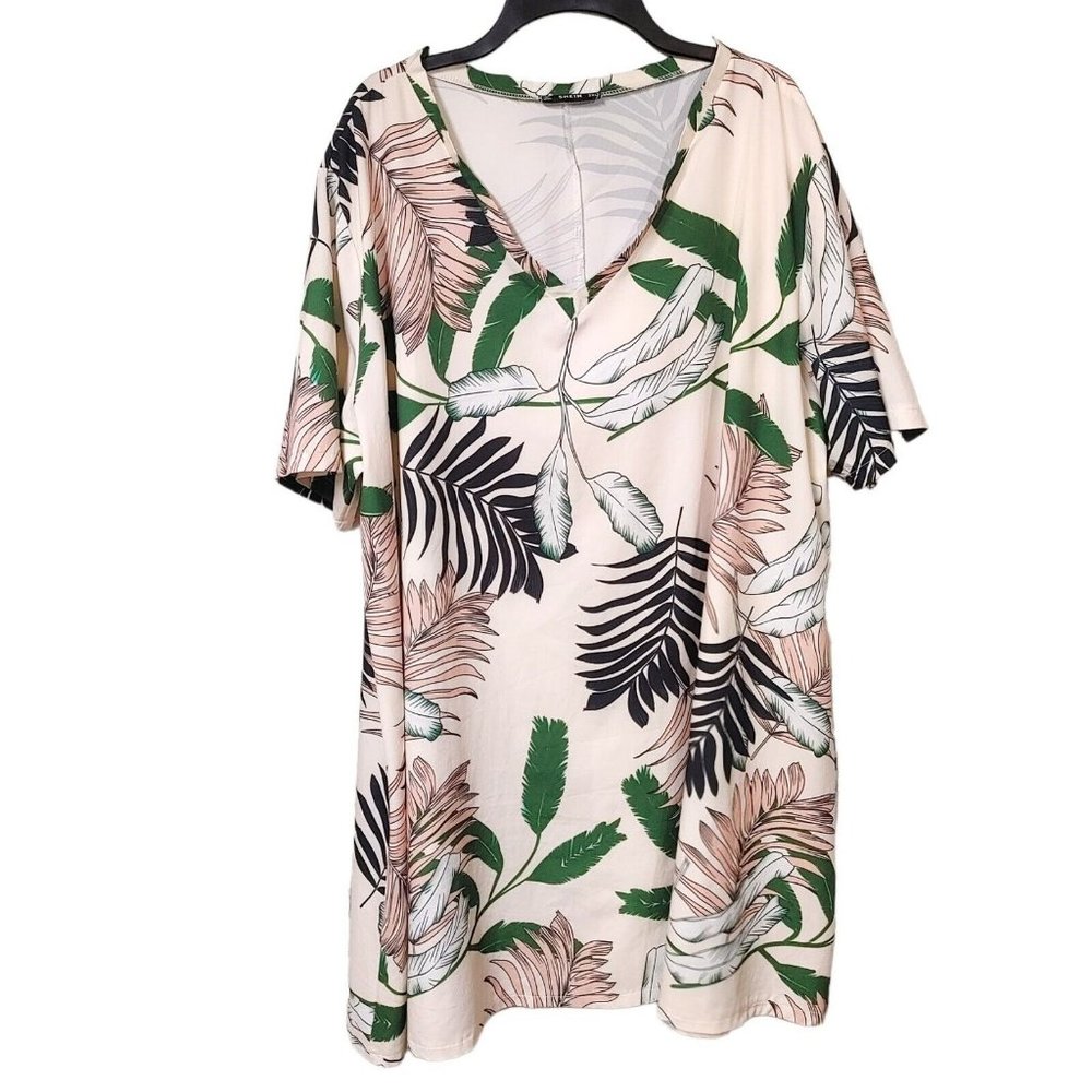 Shein Tunic Shirt Dress Women's Size 3XL Tropical Palm Hawaiian Print